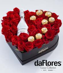 Corazón Rosas, Chocolate y Vino 
