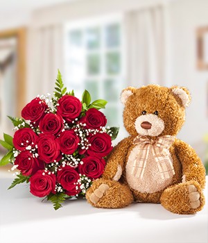 Dozen Roses and Bear