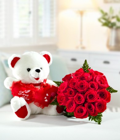 Bouquet di rose con orsacchiotto