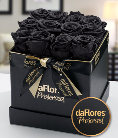 Small Square Box - Preserved Black Roses