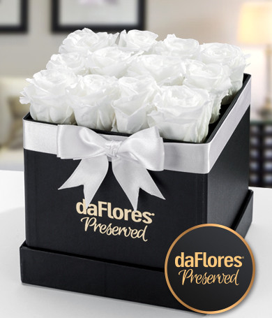 Small Square Box - Preserved White Roses