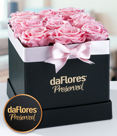  Small Square Box - Preserved Pink Roses 