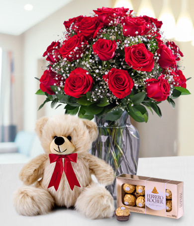 Luxury Bear, Roses & Chocolate