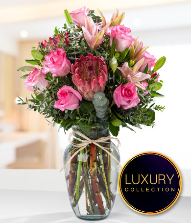 Pink Ice Protea, Roses and Lilies