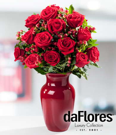 Red Roses in Red Vase