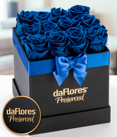 Small Square Box - Preserved Blue Roses