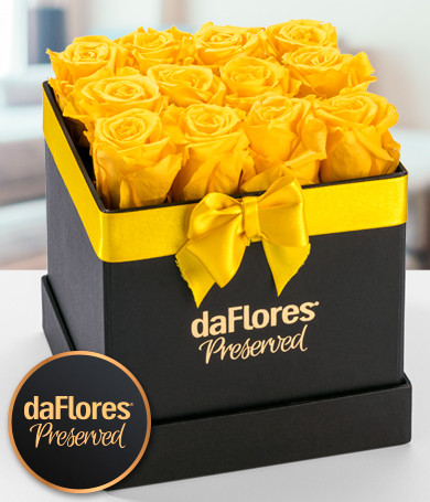 Small Square Box - Preserved Yellow Roses