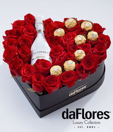 Corazón Rosas, Chocolate y Vino 