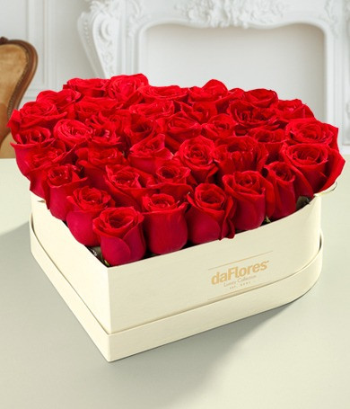 Red Roses in Beige Heart Box