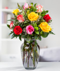 12 Assorted Roses in Vase